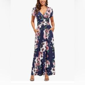 Navy and Pink Floral Maxi Dress